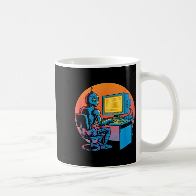 Funny retro robot coding computer screen Funny ret Coffee Mug (Right)