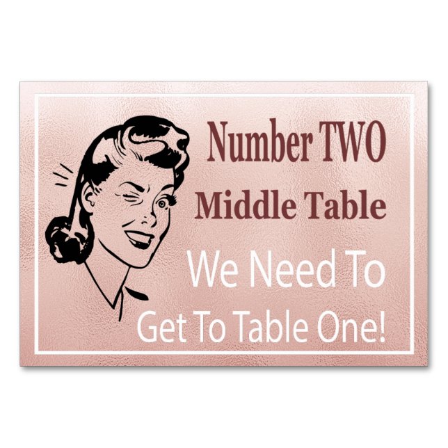 Funny Retro Rose Gold Bunco Number Two Middle Table Number (Front)