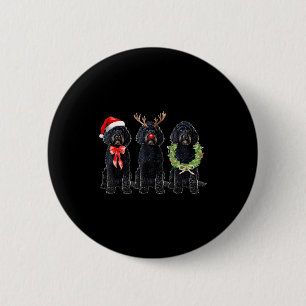 Funny Retro Santa Black Goldendoodle Dog Reindeer  2 Inch Round Button