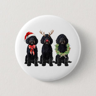 Funny Retro Santa Black Goldendoodle Dog Reindeer 2 Inch Round Button