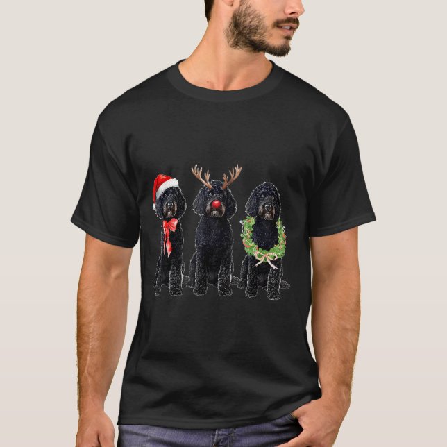 Funny Retro Santa Black Goldendoodle Dog Reindeer  T-Shirt (Front)