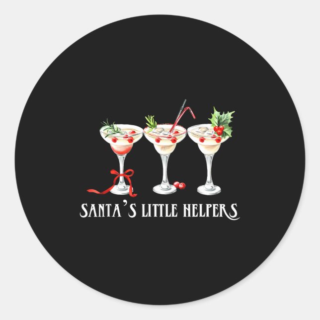 Funny Retro Santa's Little Helper Martini Merry Ch Classic Round Sticker (Front)
