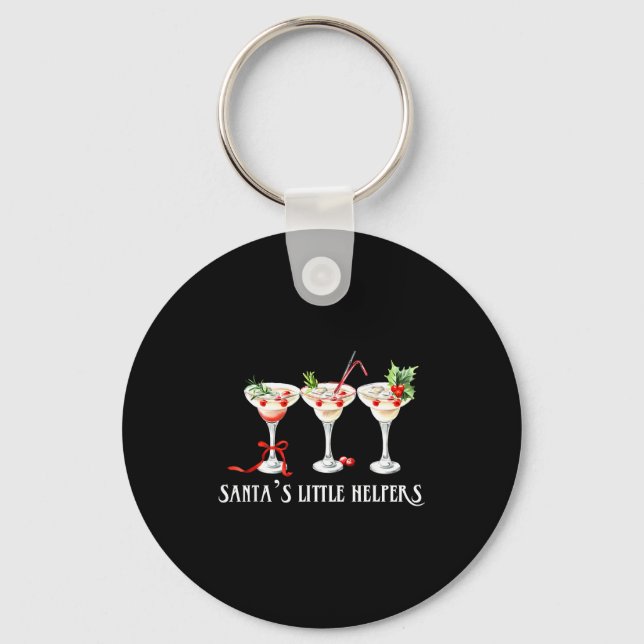 Funny Retro Santa's Little Helper Martini Merry Ch Keychain (Front)