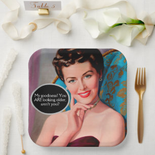 Funny Retro Sarcastic Woman Birthday Paper Plate