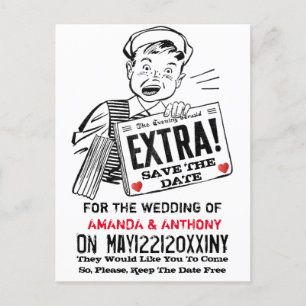 Funny retro save the date invitation postcard