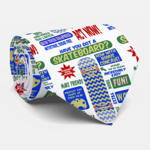 Funny retro skateboard poster tie