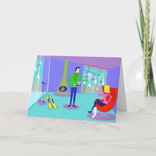 Funny Retro Ski Vacation Greeting Card (Front)