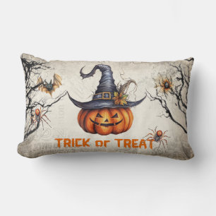 Funny retro spooky Halloween carved pumpkin Lumbar Pillow