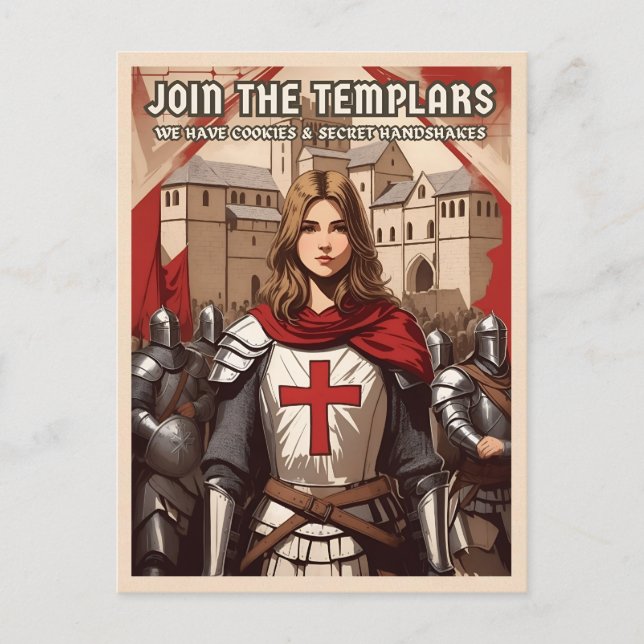 Funny Retro Style Medieval Templar Knight Humour Postcard (Front)