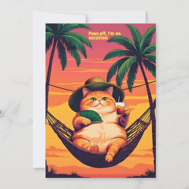 Funny Retro Summer Cat Vacation Announcement (Front)