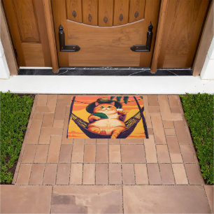 Funny Retro Summer Cat Vacation Doormat