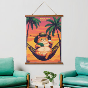 Funny Retro Summer Cat Vacation Hanging Tapestry