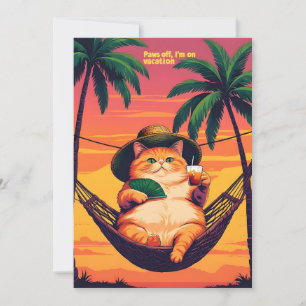 Funny Retro Summer Cat Vacation Holiday Card