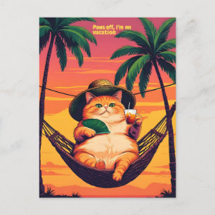 Funny Retro Summer Cat Vacation Holiday Postcard