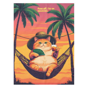 Funny Retro Summer Cat Vacation Tablecloth