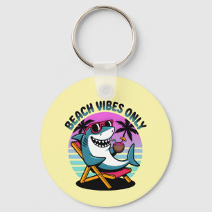 Funny Retro Summer Shark Beach Vibes Only Keychain