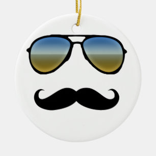 Funny Retro Sunglasses with Moustache Ceramic Ornament