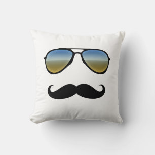 Funny Retro Sunglasses with Moustache Throw Pillow