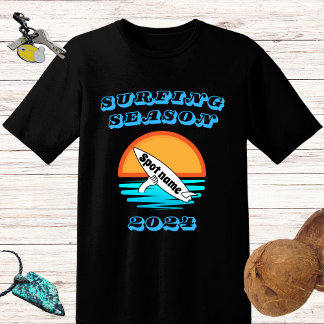 Funny retro surf design "Surfing season" and spot T-Shirt