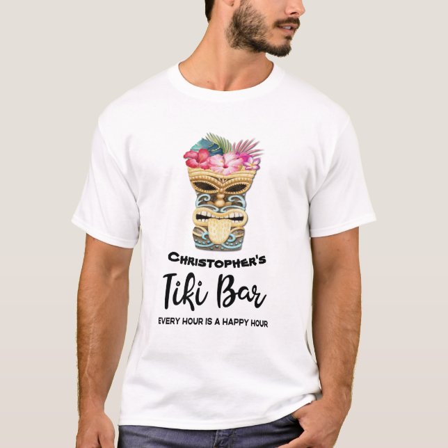 Funny Retro Tiki Bar Monogrammed T-Shirt (Front)
