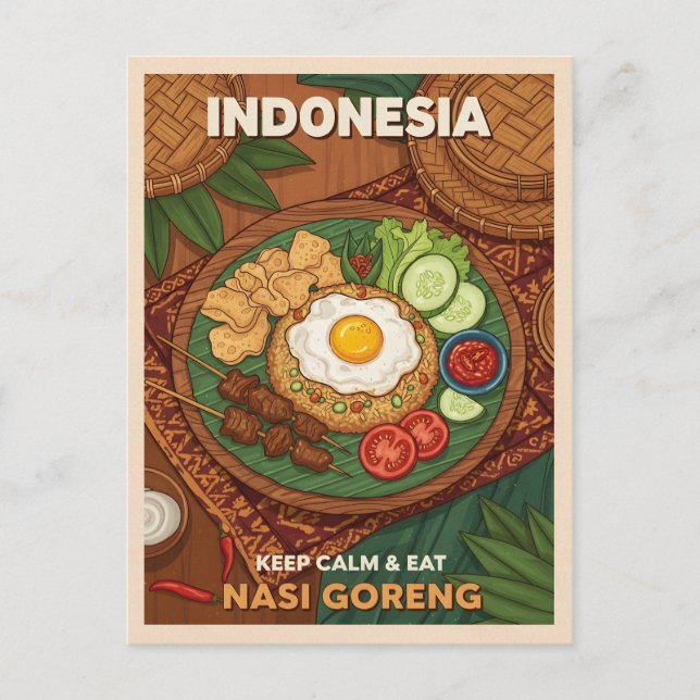Funny Retro Travel Indonesia Nasi Goreng Food Postcard (Front)