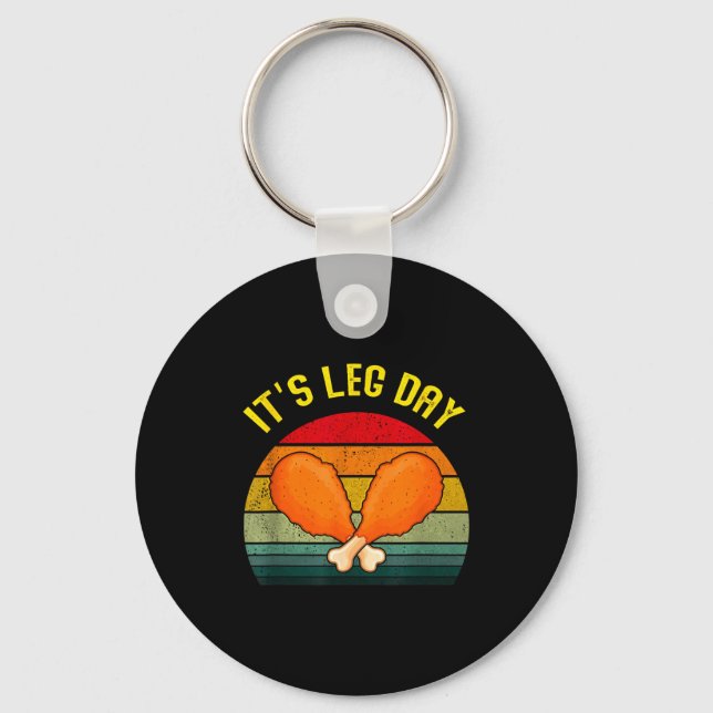 Funny Retro Turkey Day Leg It's Leg Day Thanksgivi Keychain (Front)