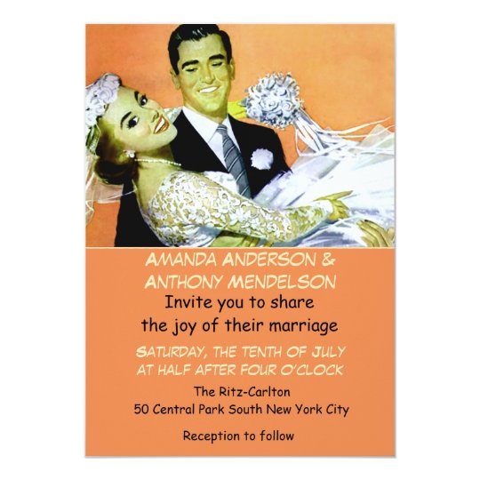 Funny retro vintage bride and groom card