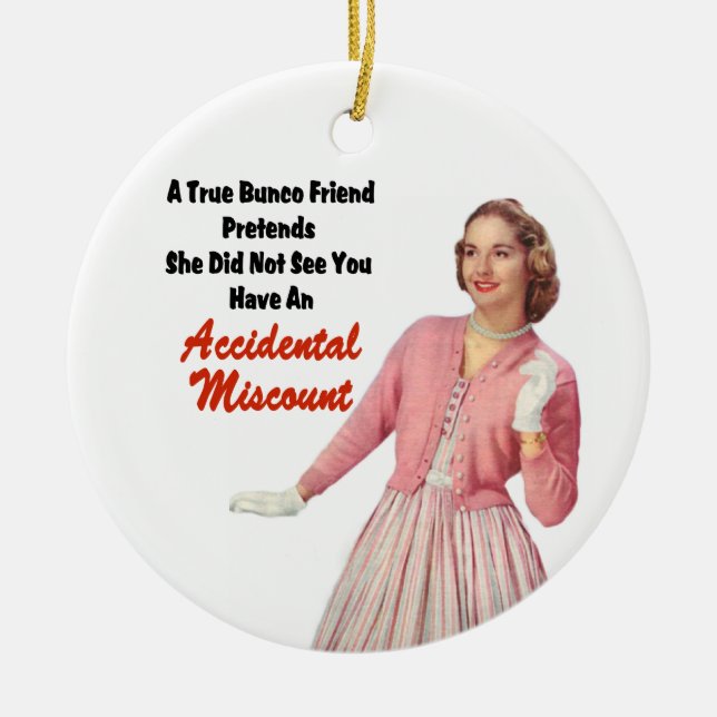 Funny Retro Vintage Bunco Ceramic Ornament (Front)