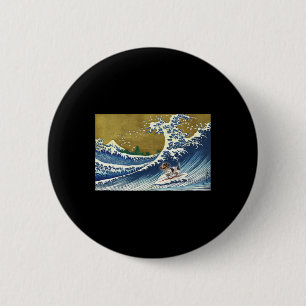 Funny Retro Vintage Surfing A Wave Pield Dachshund 2 Inch Round Button