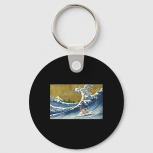 Funny Retro Vintage Surfing A Wave Pield Dachshund Keychain