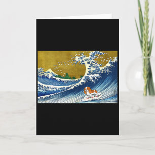 Funny Retro Vintage Surfing Wave Cavalier Spaniel  Card