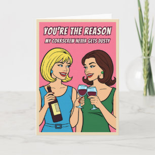 Funny Retro Vintage Wine Humor BFF Pop Art  Card