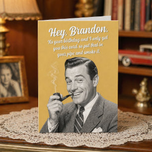 Funny Retro Vintage Yellow Birthday Pipe Smoker Card