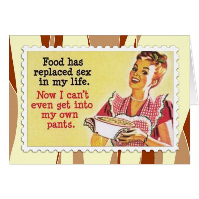 Funny Retro woman cooking Card (Front Horizontal)