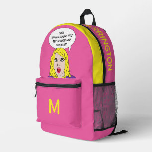 FUNNY RETRO WOMAN custom text, name & monogram Printed Backpack