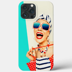 Funny Retro Woman in Red Lipstick and Sunglasses iPhone 13 Pro Max Case