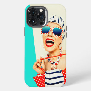 Funny Retro Woman in Red Lipstick and Sunglasses iPhone 13 Pro Max Case