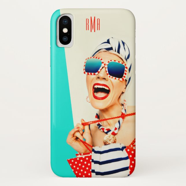 Funny Retro Woman in Sunglasses with Monogram Case-Mate iPhone Case (Back)