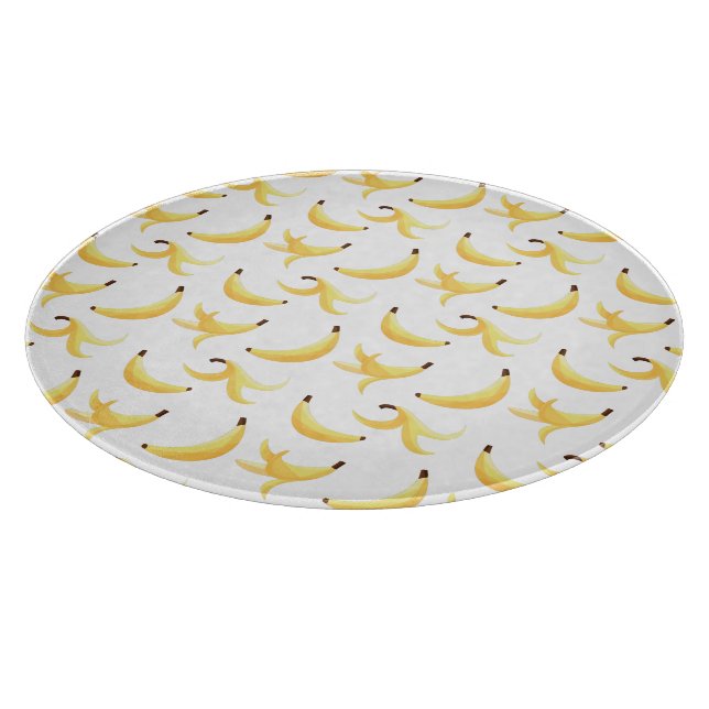 Funny Retro Yellow Banana Pattern Party Editable Cutting Board (Corner)
