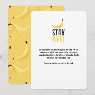 Funny Retro Yellow Banana Pattern Party Editable Holiday Card