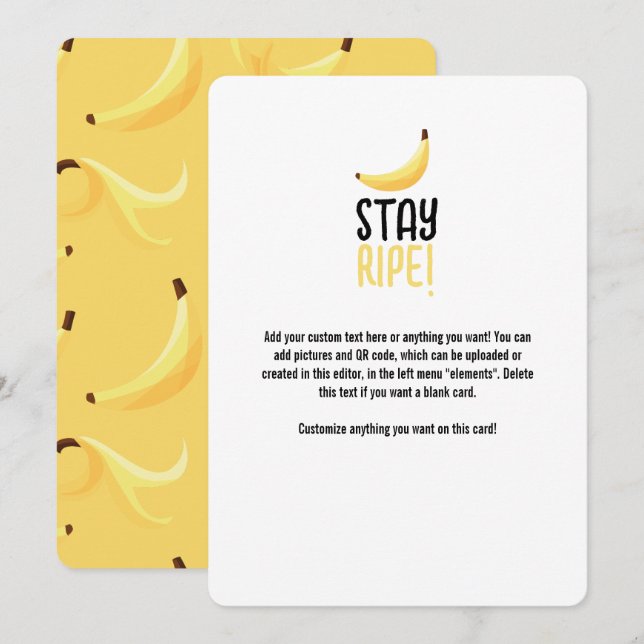 Funny Retro Yellow Banana Pattern Party Editable Holiday Card (Front/Back)