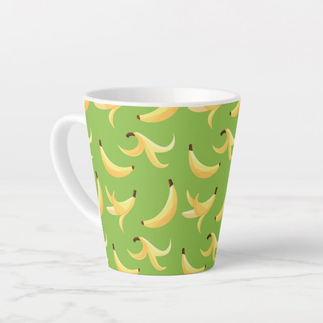 Funny Retro Yellow Banana Pattern Party Editable Latte Mug (Left Angle)