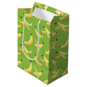 Funny Retro Yellow Banana Pattern Party Editable Medium Gift Bag