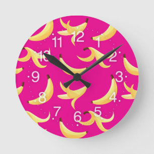 Funny Retro Yellow Banana Pattern Party Editable Round Clock