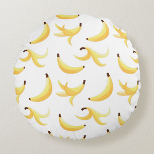Funny Retro Yellow Banana Pattern Party Editable Round Pillow