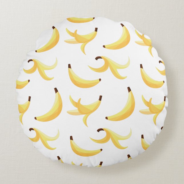 Funny Retro Yellow Banana Pattern Party Editable Round Pillow (Front)