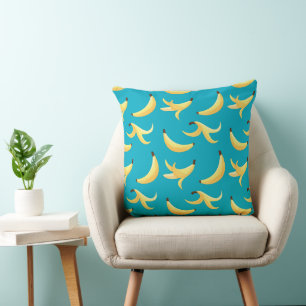 Funny Retro Yellow Banana Pattern Party Editable Throw Pillow