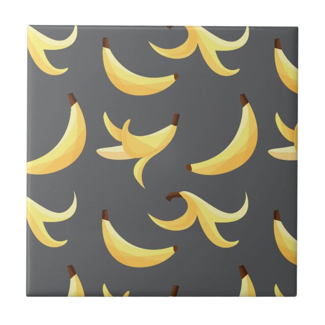 Funny Retro Yellow Banana Pattern Party Editable Tile (Front)