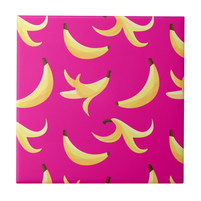 Funny Retro Yellow Banana Pattern Party Editable Tile (Front)