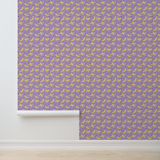 Funny Retro Yellow Banana Pattern Party Editable Wallpaper (Application)